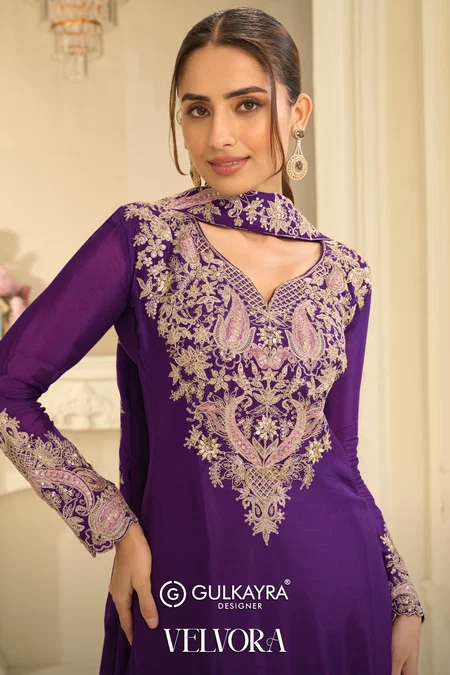Velvora By Gulkayra Real Chinon Embroidery Readymade Suits
